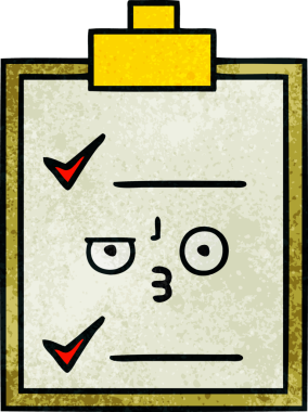 Bir insan tarafından çizilmiş kontrol listesinin retro grunge desen karikatürü