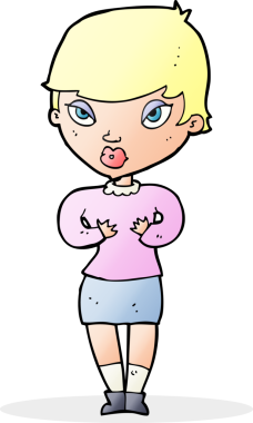 Bir insan tarafından çizilmiş kendine işaret eden karikatür kadını.