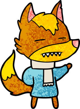 Bir insan tarafından çizilmiş tilki çizgi film karakteri