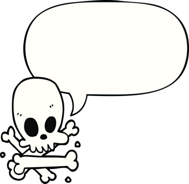 bir insan tarafından çizilmiş konuşma baloncuklu kafatası ve kemikler.