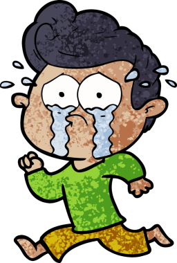 Bir insan tarafından çizilmiş ağlayan bir çizgi film karakteri.