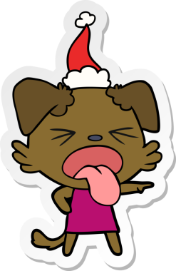 Bir insan tarafından çizilmiş, tiksinmiş, Noel Baba şapkası takan bir köpeğin el yazısı.