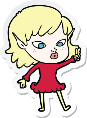 Bir insan tarafından çizilmiş güzel bir elf kızının çıkartması.