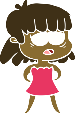 Düz renkli çizgi film. Bir insan tarafından çizilmiş yorgun kadın.