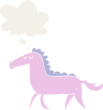 Düşünce baloncuklu çizgi film atı insan tarafından çizilmiş.