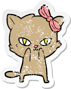 Bir insan tarafından çizilmiş şirin bir çizgi film kedisinin sıkıntılı çıkartması.