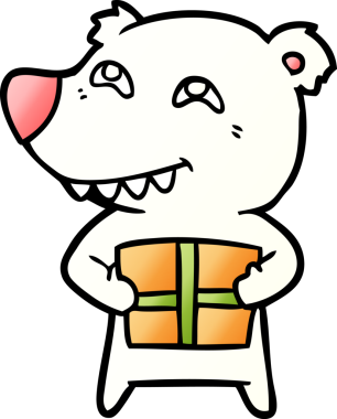 Kutup ayısı Noel hediyesi olarak bir insan tarafından çizilmiş karikatür.