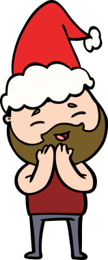 Bir insan tarafından çizilmiş Noel Baba şapkası takan mutlu sakallı bir adamın el çizimi.