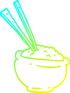 Çizgi filmin soğuk gradyan çizimleri bir insan tarafından çizilmiş lezzetli pirinç kasesi.