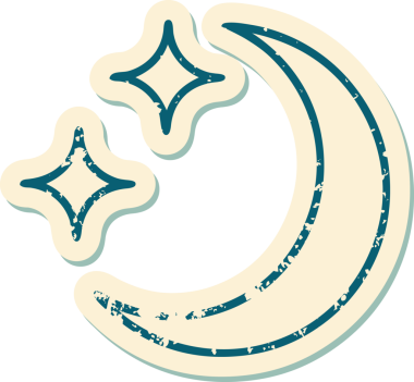 Bir insan tarafından çizilmiş bir ay ve yıldızın sembolik destansı dövmesi.