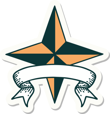 Bir insan tarafından çizilmiş bir yıldızın pankartına sahip dövme stili.