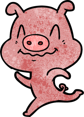 Bir insan tarafından çizilmiş sinirli çizgi film domuzu.