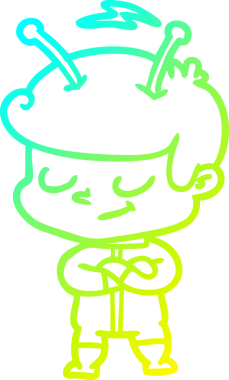 Bir insan tarafından çizilmiş dost canlısı bir uzay adamının soğuk çizgi çizimi.