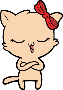 Bir insan tarafından çizilmiş kafasında yay olan çizgi film kedisi.