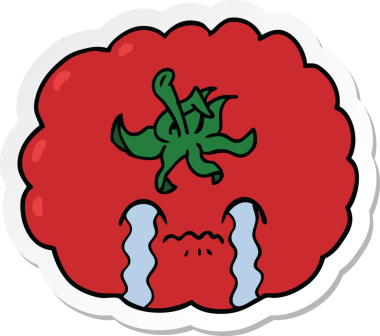 Bir insan tarafından çizilmiş ağlayan domates etiketi.