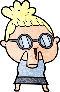 bir insan tarafından çizilmiş gözlük takan utangaç bir kadın.