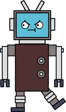 Bir insan tarafından çizilmiş sevimli bir robot karikatürü.