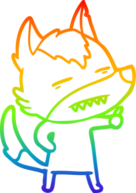 Gökkuşağı gradyan çizgi çizimi bir insan tarafından çizilmiş dişleri gösteren bir kurt çizgi