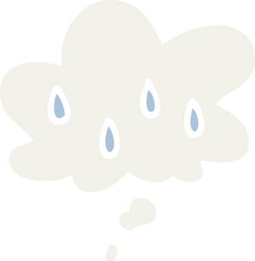 Düşünce baloncuklu karikatür yağmuru bir insan tarafından çizilmiş.