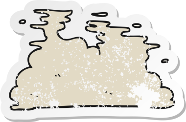 Bir insan tarafından çizilmiş karikatür buharının gerilimli retro yapıştırması.