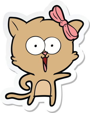 Bir insan tarafından çizilmiş çizgi film kedisinin çıkartması.