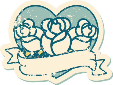 Bir insanın çizdiği çiçekli kalp ve pankartın sembolik dövmeli resmi.