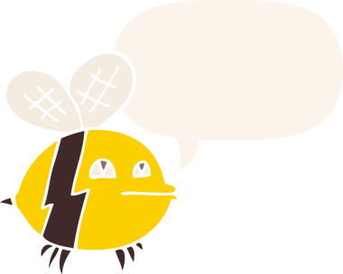 Konuşma baloncuğu olan çizgi film arısı insan tarafından çizilmiş.