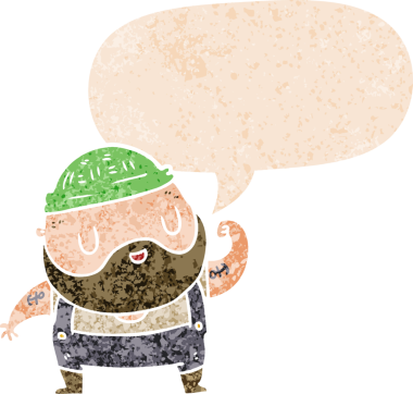 bir insan tarafından çizilmiş grunge sıkıntılı retro dokuma tarzı ile konuşma baloncuğu ile karikatür isçisi