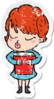 Bir insan tarafından çizilmiş gözleri olan karikatürlü bir kadının sıkıntılı çıkartması.