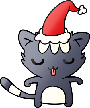 Bir insan tarafından çizilmiş kawaii kedisinin el çizimi gradyan çizgi filmi.