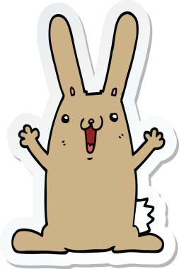 Bir insan tarafından çizilmiş çizgi film tavşanının çıkartması.