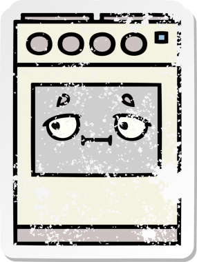 Bir insan tarafından çizilmiş şirin bir mutfak fırınının sıkıntılı çıkartması.