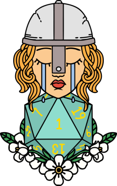 Retro Dövme Tarzı Ağlayan İnsan Dövüşçüsü Bir insan tarafından çizilmiş doğal bir D20 ruloyla