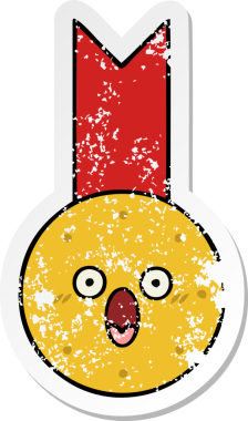 Bir insan tarafından çizilmiş şirin bir altın madalyanın sıkıntılı çıkartması.