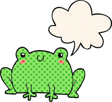 Çizgi roman tarzında konuşma balonu olan bir kurbağa insan tarafından çizilmiş.