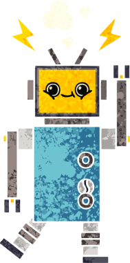 Bir insan tarafından çizilmiş bir robotun retro çizim tarzı karikatürü