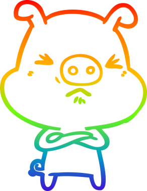 Gökkuşağı gradyan çizgi çizimi Bir insan tarafından çizilmiş huysuz domuz