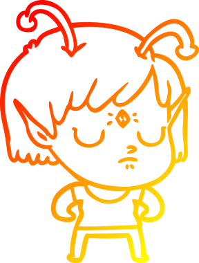 Bir insan tarafından çizilmiş bir uzaylı kız çizgi çizimi.