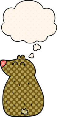 Bir insan tarafından çizilmiş çizgi roman tarzında düşünce baloncuğu olan sevimli çizgi film ayısı.