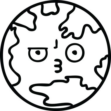 Bir insan tarafından çizilmiş bir gezegenin çizgi çizimi.