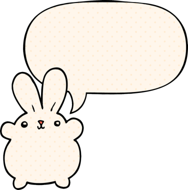 Bir insan tarafından çizilmiş çizgi roman tarzında konuşma balonu olan sevimli çizgi film tavşanı.