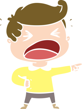 Düz renkli çizgi film karakteri bağıran adam bir insan tarafından çizilmiş.