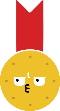 Bir insan tarafından çizilmiş altın madalyanın düz renkli retro karikatürü