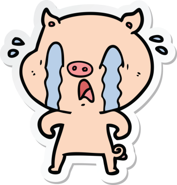 Bir insan tarafından çizilmiş ağlayan domuz çizgi filminin çıkartması.