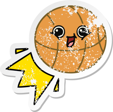 Bir insan tarafından çizilmiş şirin bir basketbol topunun sıkıntılı çıkartması.