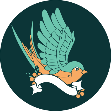 Bir insan tarafından çizilmiş bir kırlangıç sancağıyla dövme stili simgesi