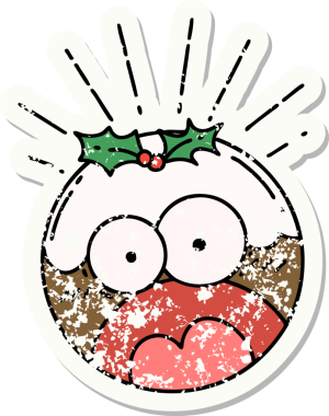 Dövme stili eski bir çıkartma bir insan tarafından çizilmiş yılbaşı pudingini şok etti.