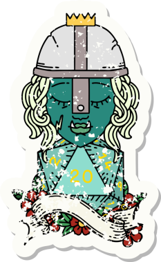 Retro Dövme Tarzı Yarı Ork Dövüşçüsü Bir insan tarafından çizilmiş doğal 20 zar ile