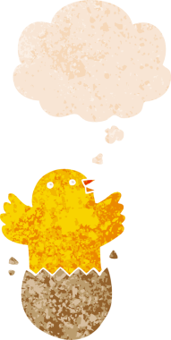 Düşünce baloncuğu olan çizgi film kuluçkaya yatmış bir insan tarafından çizilmiş dertli eski moda bir kuş.