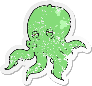 Bir insan tarafından çizilmiş ahtapot çizgi filminin gerilimli yapıştırması.